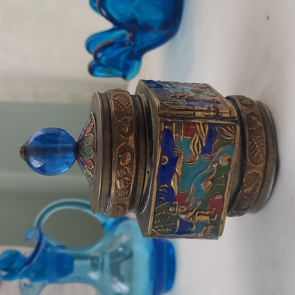 Vintage Cloisonné ginger jar with lid and glass blall Chinese art jar